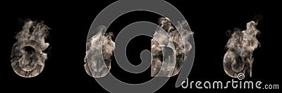 Artistic halloween smoke font - capital uppercase and lowercase letters C and D made of dark fog isolated on black, 3D Cartoon Illustration