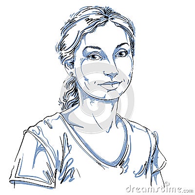 Artistic hand-drawn vector image, black and white portrait of de Vector Illustration