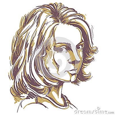 Artistic hand-drawn vector image, creative portrait of delicate melancholic peaceful girl Vector Illustration