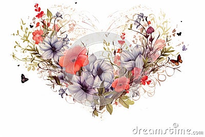 Artistic heart with flowers and butterflies Stock Photo