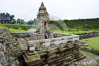 An artistic historical temple building for Petirtaan at the Liyangan Site, Indonesia. Stock Photo