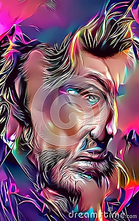 Artistic and humorous portrait of Johnny Halliday Editorial Stock Photo