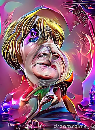 Artistic and humorous representation of Angela Merkel Editorial Stock Photo