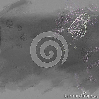 Artistic illustration of shiny sparkling butterflie and flowers . Abstract Spring landscape. Cartoon Illustration