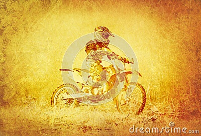 Artistic Image of Off-Road Motorbike Racer on Grunge Background Stock Photo