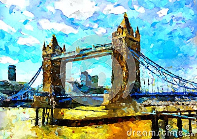 A watercolour painting of Tower Bridge in London Stock Photo