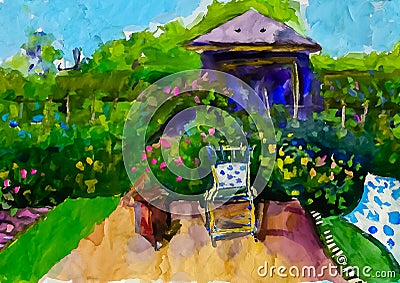 Impressionist style colour sketch of a design for a country garden Stock Photo