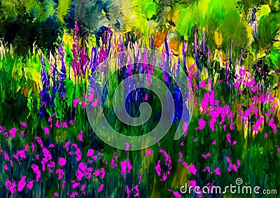 Impressionist style colour sketch of a design for a wild garden in the meadow Stock Photo