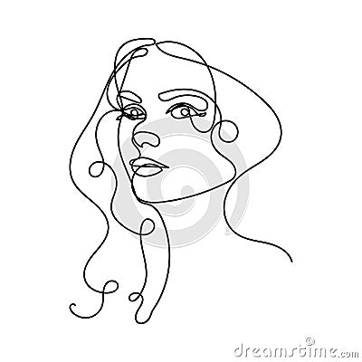 Artistic one line sketches of woman face. Female face drawing minimalist line style Vector Illustration