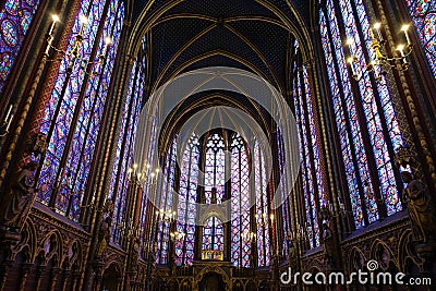 Painted glasses of Saint Michael church in Paris Stock Photo