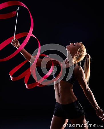 Artistic photo of female dancer with ribbon Stock Photo
