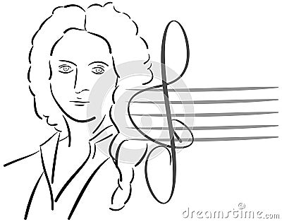 Artistic portrait of Antonio Vivaldi isolated Vector Illustration