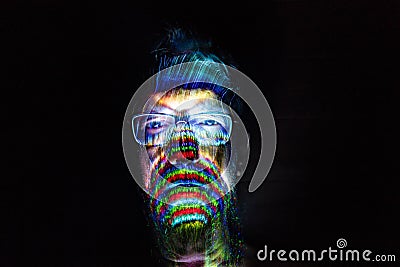 Artistic portrait made with fiber optics. Light painting photography. Day of light Stock Photo