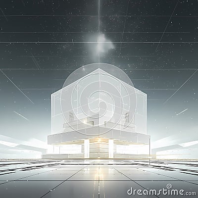 Ethereal Quantum Computing Center at Dusk Stock Photo