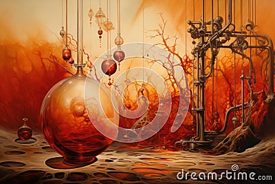 Artistic rendering of a whimsical landscape with floating orbs and intricate structures Stock Photo