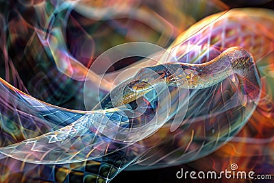 Artistic rendition of a python in an abstract environment with vibrant colors and patterns Stock Photo