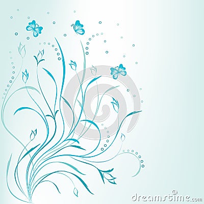 Artistic scroll blue floral design Vector Illustration