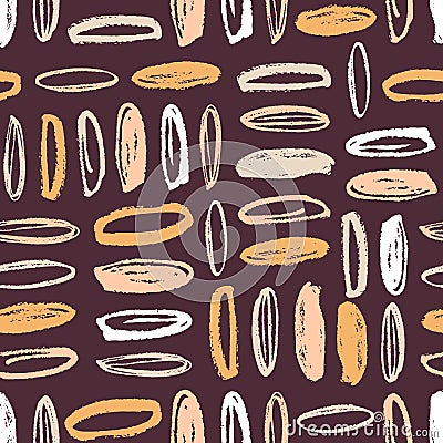 Artistic seamless pattern with vertical and horizontal rows of colorful oval stains on brown background. Modern backdrop Vector Illustration