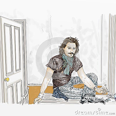 Artistic silkscreen,smoking tobacco and cigarette papers Johnny Depp Editorial Stock Photo