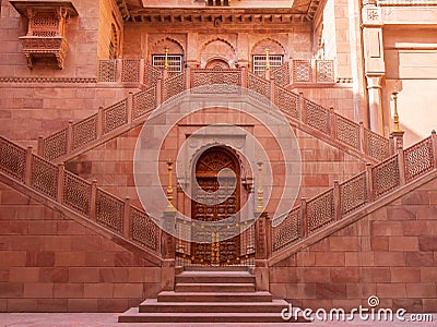 Artistic Stairs, window and doors of Indian fort in Bikaner, Rajasthan Stock Photo