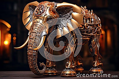 Artistic Steampunk elephant steam. Generate Ai Stock Photo