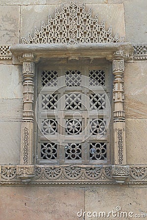 Artistic stone carving of window, Islamic ancient historic a architecture Stock Photo