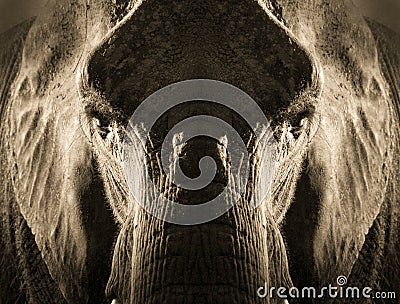 Artistic Symmetrical Elephant Portrait In Sepia Tone With Dramatic Backlighting Stock Photo