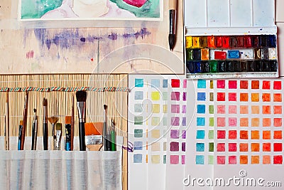 Artistic tools in art studio Stock Photo