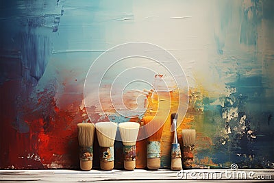 Artistic tools on textured canvas with ample space for text Stock Photo