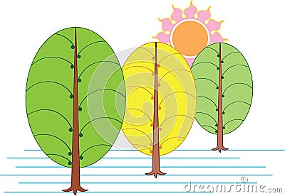 Artistic Tree & Sun Vector Illustration