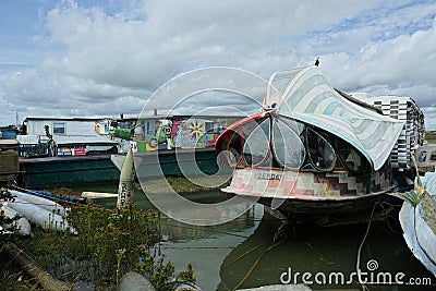 Quirky houseboat. Alternative lifestyle living. Editorial Stock Photo