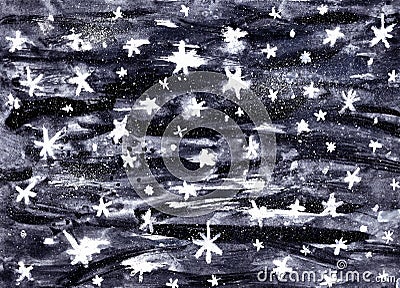 Artistic watercolor calm night sky background with shining stars. Hand drawn space galaxy illustration Cartoon Illustration
