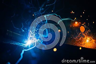 Artistic welding sparks light, industrial background Stock Photo