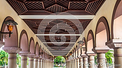 Artistic wooden ceiling, Islamic centre Samarinda Stock Photo