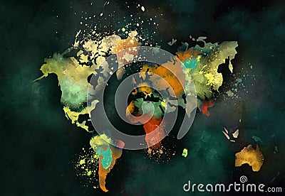 Artistic world map painting Stock Photo