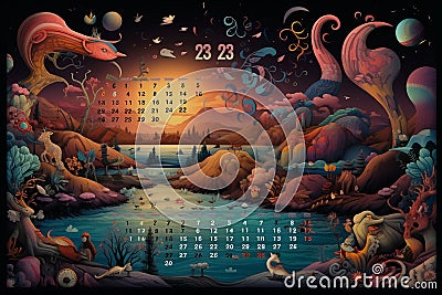 Artistically crafted 2024 calendar layouts with Stock Photo