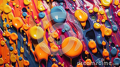 Generative AI, Gravity's Dance: A Symphony of Falling Paint Droplets Stock Photo