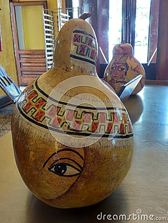 Artists impression on a dry gourd-Inside view of TAITU HOTEL Addis Ababa, Ethiopia Editorial Stock Photo