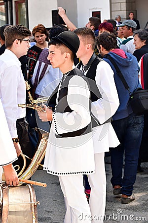 Artists at Novaci Romania in national pastoral costumes 70 Editorial Stock Photo