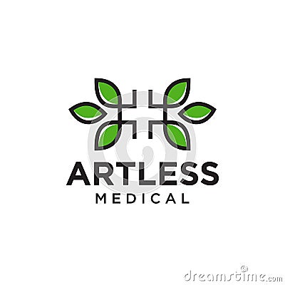 Artless medical logo, creative cross health and leaves vector Vector Illustration