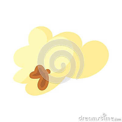 Ð¡artoon kernel popcorn and pop corn snack. Tasty icon grain maize and salty eat. Caramel sweetcorn for movie and isolated single Vector Illustration