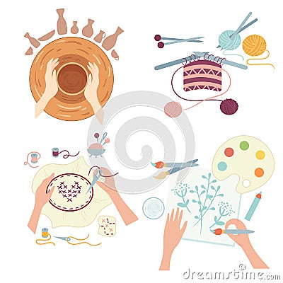 Arts and crafts. Hobby activities. Workshops Vector Illustration