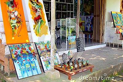 Artistic arts and crafts shop in Ubud, Bali Editorial Stock Photo