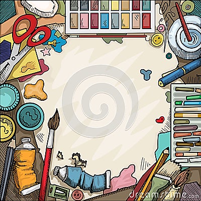 Arts and crafts table Vector Illustration