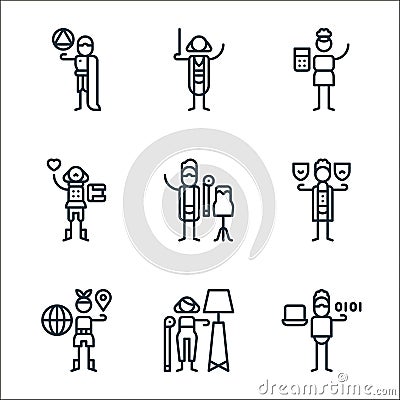 arts line icons. linear set. quality vector line set such as computer science, interior de, geography, theatre, fashion de, poetry Vector Illustration