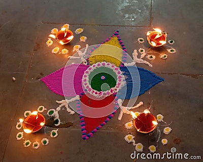 Arts, Rangoli, Flowers, Painting Stock Photo