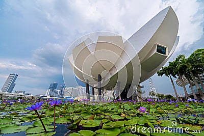 ArtScience Museum Singapore and lotus flowers in Downtown Singapore city in Bay area. Financial district and skyscraper buildings Editorial Stock Photo