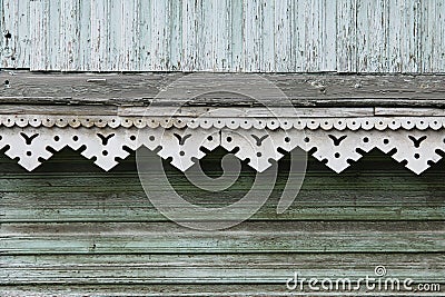 artsy decor trim and classic old wooden house. triangular patterns and wood texture turquoise color Stock Photo