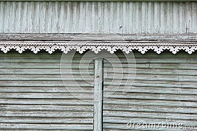 artsy decor trim and classic old wooden house. triangular patterns and wood texture turquoise color Stock Photo