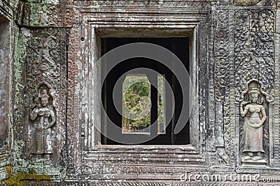 Artwork detail of ancient Preah Khan temple in Angkor, Cambodia Stock Photo